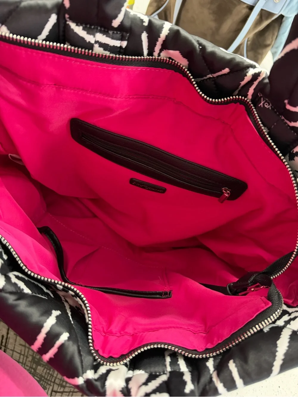 Betsey Johnson Quilted Black Tote Bag with White Spider Print
